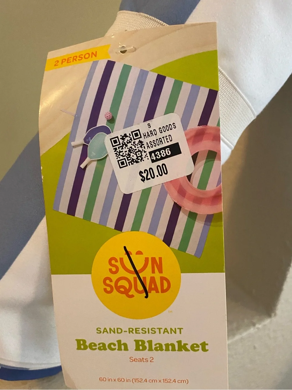 Sun Squad. Beach Blanket.  Blue and White. Fits 2 People. 60X60. NWT.